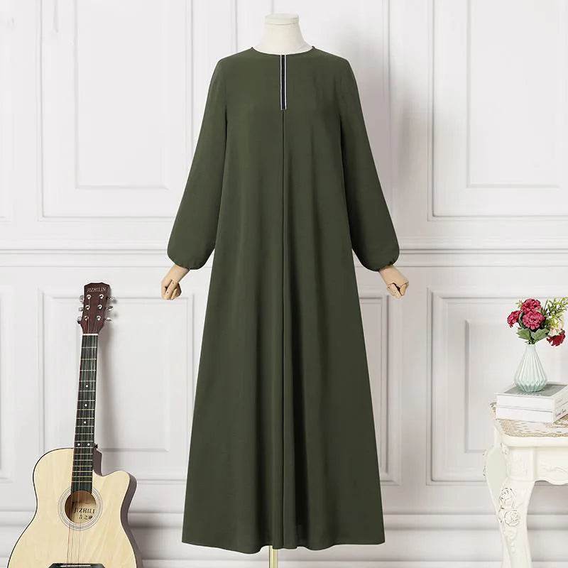 Kaftan Long Sleeves O-neck Robe Dress Muslim Dress Women Abaya Fashion Loose-Fitting Islamic Clothing Eid Ramadan Caftan - AIAZ