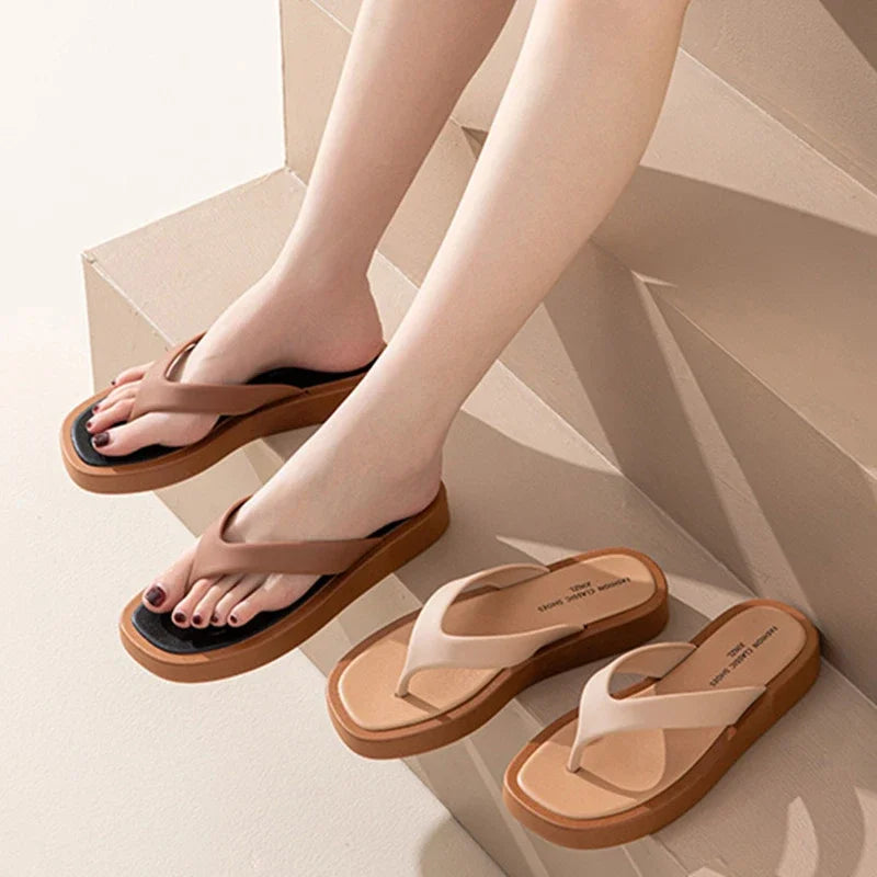 Classic Black/white Mixed Color Platform Flip Flops Women Thick Bottom Thong Slippers High Quality Leather Jandal Sandals Women