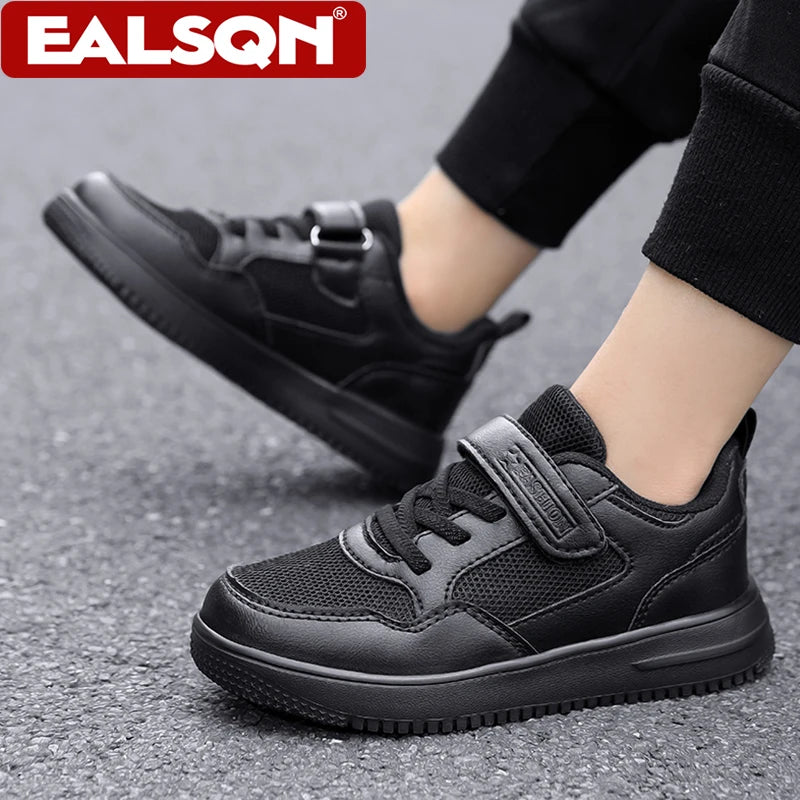 Children's Fashion Sports Shoes Black Student Kids Boys & Girls Non Slip Flat Walking Shoes Lightweight Breathable Tennis
