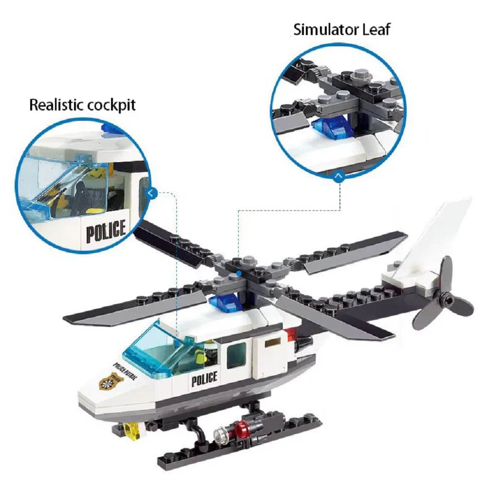 Children Education Toys DIY Block Patrol Helicopter Police Car Assembly Set Up Puzzle Kids Fun Boy Gifts - AIAZ