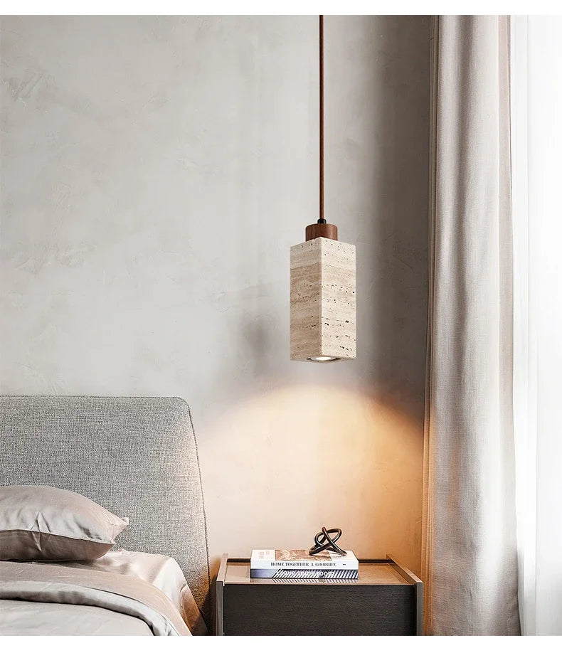 Japanese Wabi Sabi Yellow Marble Chandelier Creative Restaurant Dining Desk Bar Bedroom Pendant Lamp Homestay Art Decor Lighting