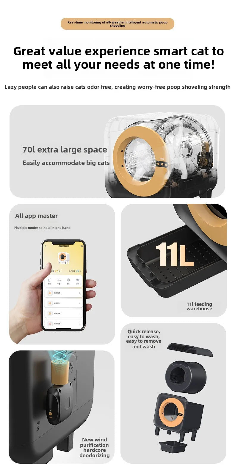 Intelligent Cat Litter Box, Cat Toilet, Electric APP Control Pet Litter Box, Large Size, Automatic Feces Shovel, Anti Splash