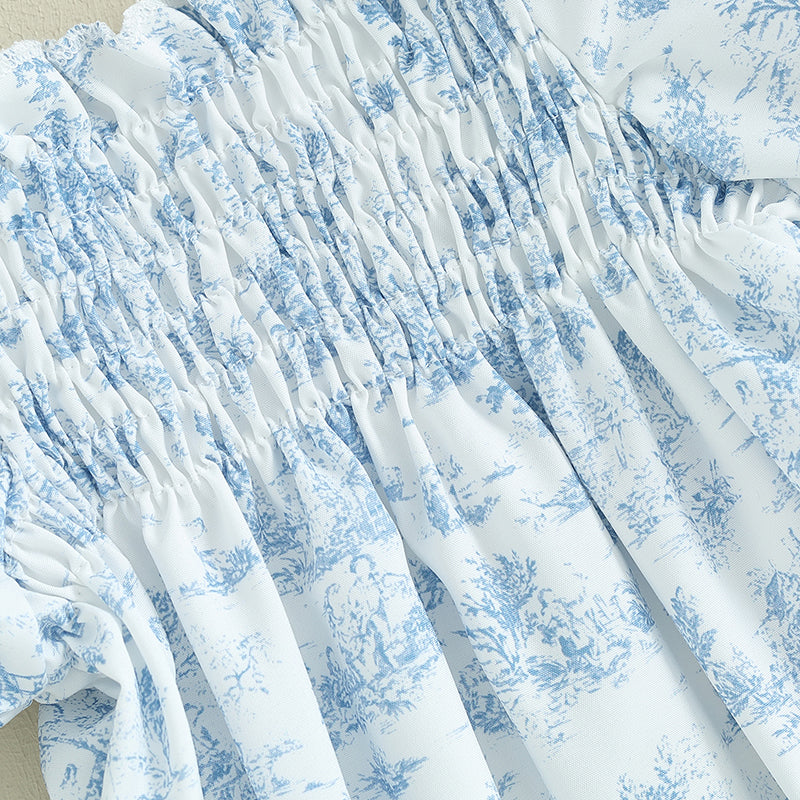 Citgeett Summer Infant Baby Girls Bodysuit Floral Print Puff Sleeve Clothes Jumpsuits Headband Blue Suit