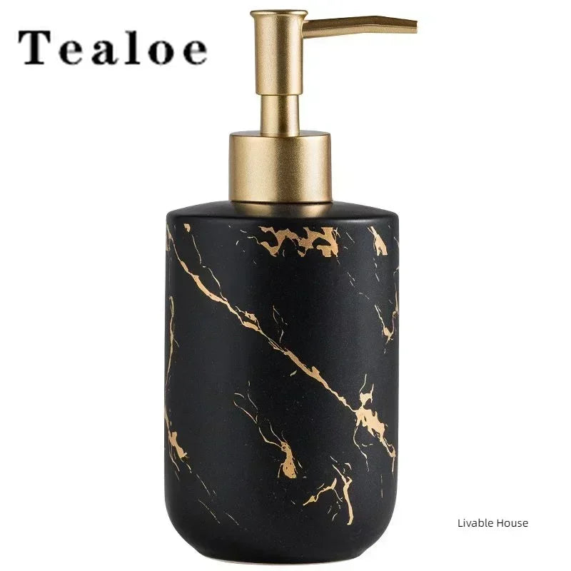 Marble Soap Dispenser Pump Bottle Ceramic Bathroom Accessory Set  Home Couple Mouthwash Cup Soap Dish Washing Tools Luxury