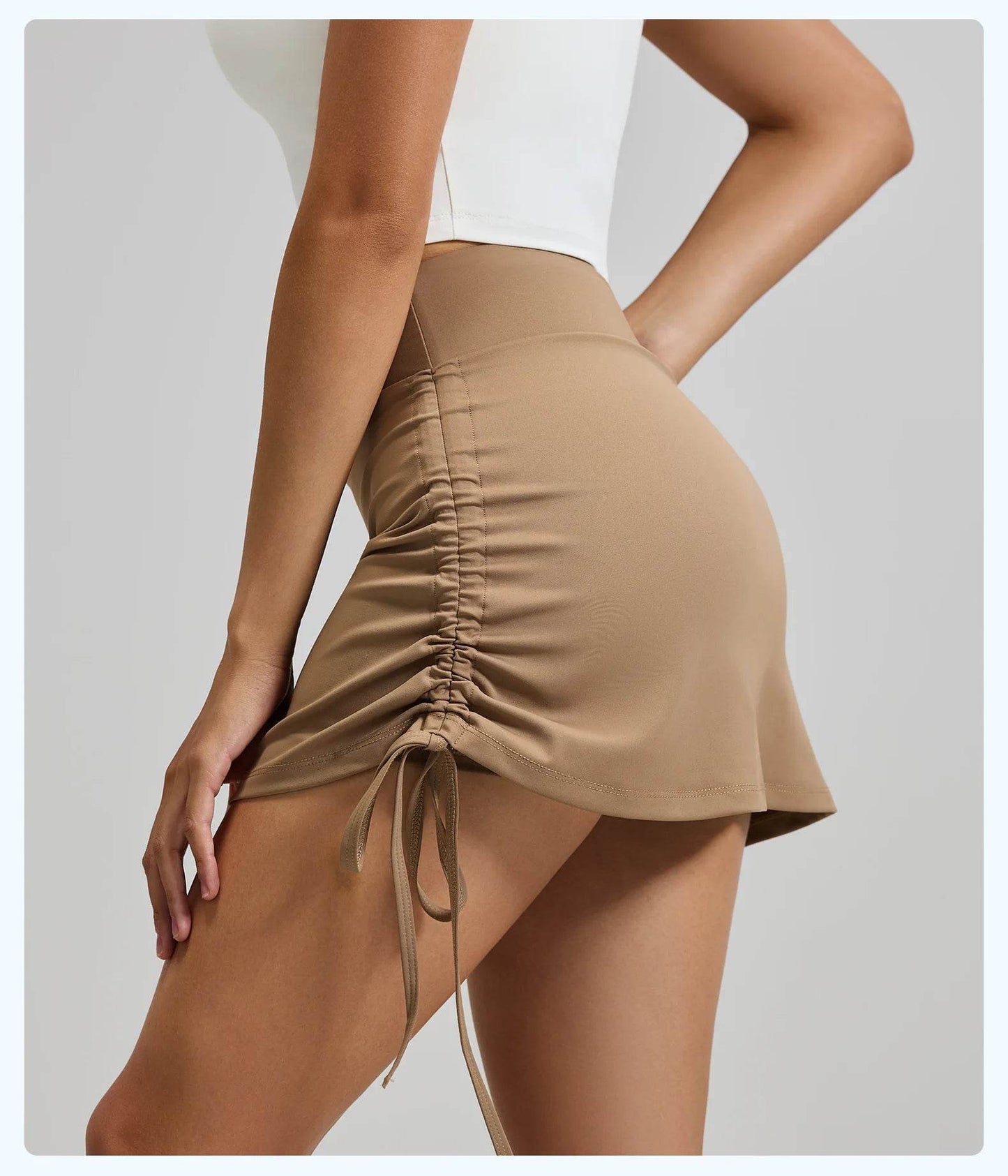 Shirring Sports Skirts with Safety Trousers for Women High Elastic Fashion Casual Fitness Skirts Fake Two Pieces Yoga Skirts - AIAZ