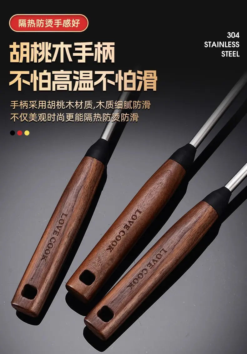 304 Stainless Steel Kitchenware Household Anti-scald Walnut Handle Cooking Spatula Set