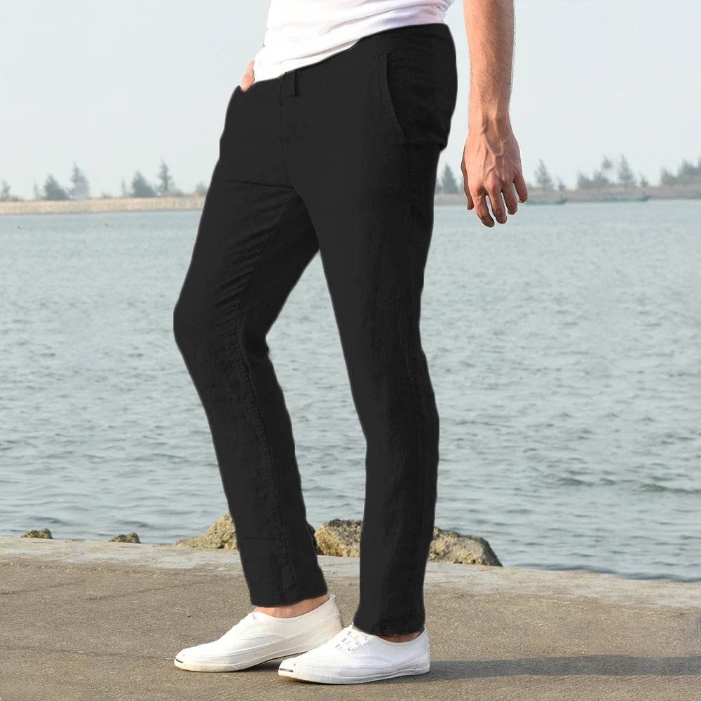 Men's Cotton Linen Pants Male Autumn New Breathable Solid Color Linen Trousers Fitness Streetwear S-3XL - AIAZ