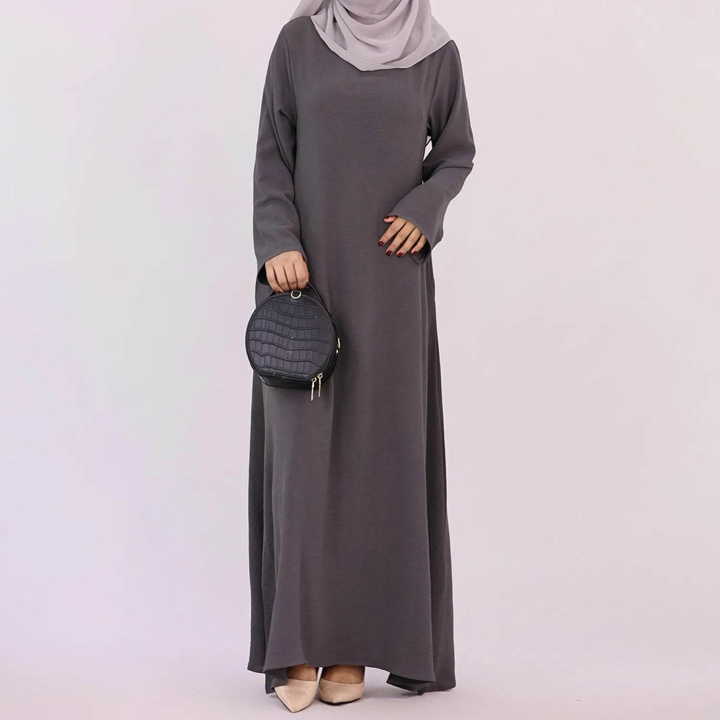 2025 Fashion Simple Muslim Dress Solid Abaya Arab Turkey Dubai Kaftan Modest Long Sleeve Maxi Dress Islamic Clothing LR593 - AIAZ