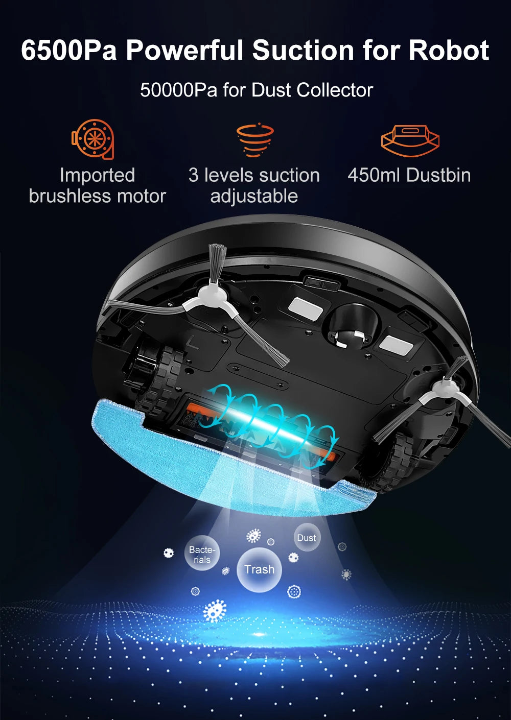 Robot Vacuum Cleaner K30 Self-cleaning dustbin, Dual Laser,UV Spot Cleaning,240mins Runtime, Auto Smart Carpet Floor Washing