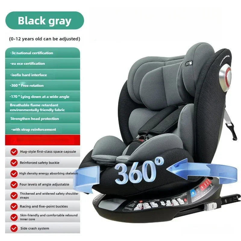 Car safety seat, 0-12-year-old growth type safety seat, ISOFIX hard interface+LATCH stability is good, preventing rollover