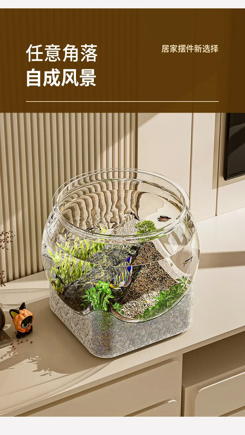 Plastic Sturdy Nicely Betta Fish Bowl Small Aquariums for Small Ornamental Fish and Reptiles High Transparency Glass Good View