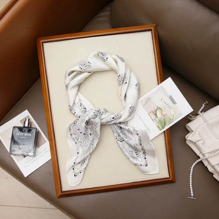 Women Fashion Versatile New Silk Scarves 70x70cm Square Scarf Korean Version Neck Protection Spring and Autumn Vintage Scarf - AIAZ