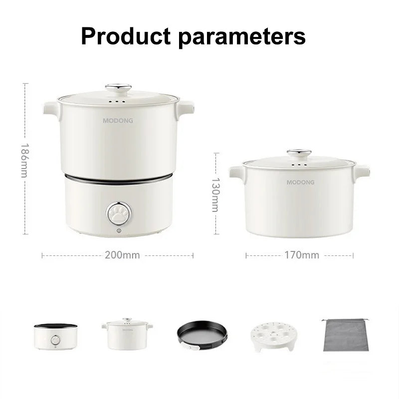110V 220V Electric Cooking Pot 2L Folding Hotpot Multicooker Fried Pan Rice Cooker Dual Voltage Electric Skillet For Travel