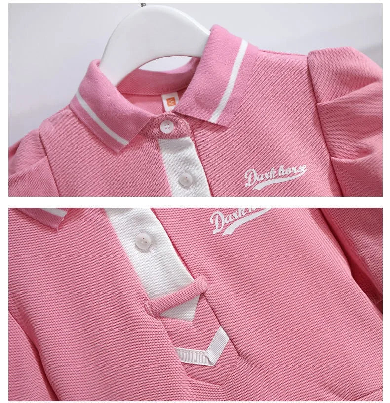 1pcs Summer Children's Dress Girl's Korean Edition Short Sleeves Flip Collar Skirts Pupil Student's Sweet Princess Fashion Dress