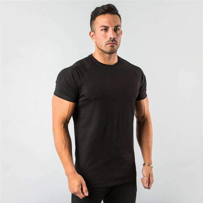 New Fashion Plain Tops Tees Fitness Mens T Shirt Short Sleeve Muscle Joggers Bodybuilding Tshirt Male Gym Clothes Slim Fit Shirt - AIAZ