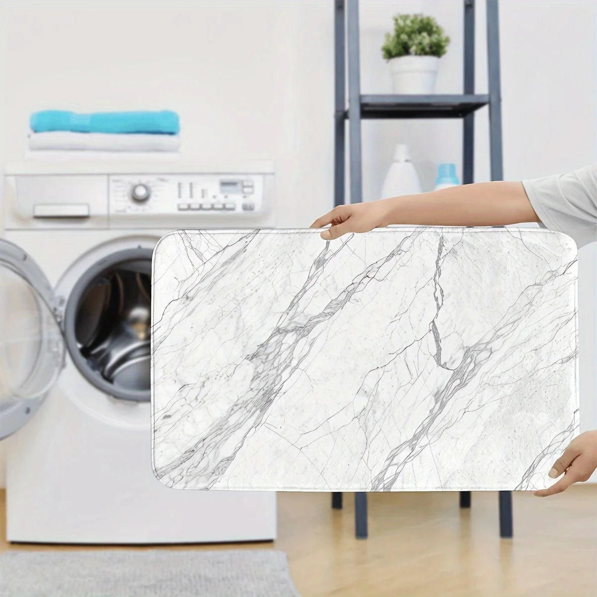 3PCS Marble Bath Mat Set  Non-Slip Machine Washable Includes Floor Mat & Toilet Cover Christmas Decor Polyester Bathroom Upgrade