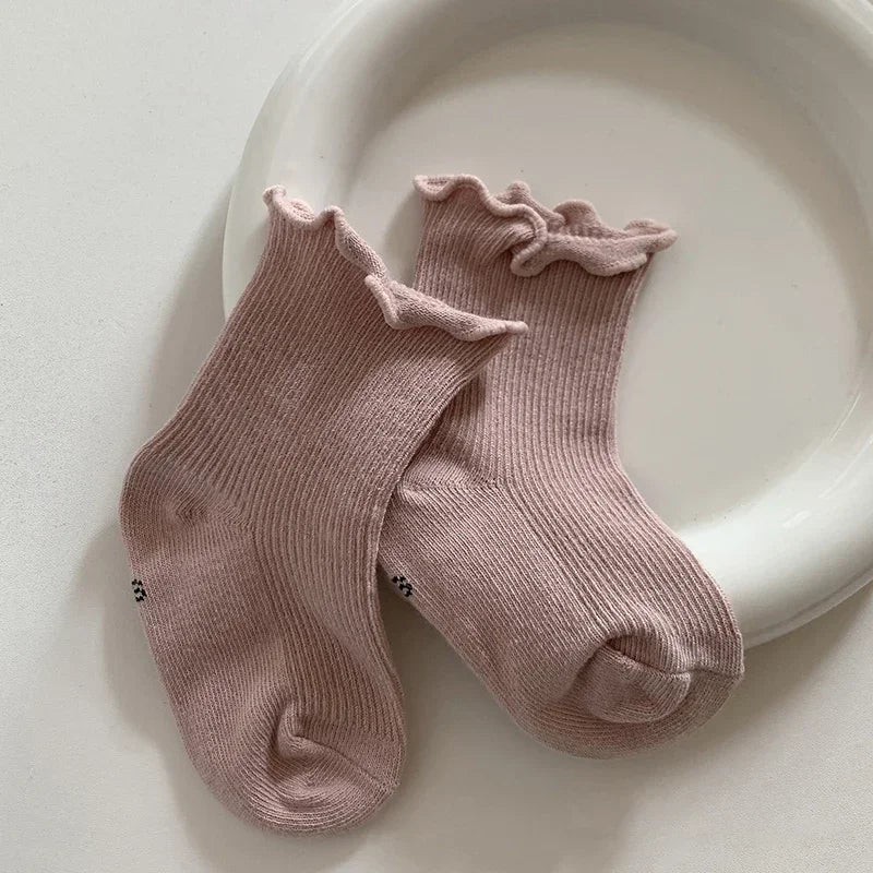 Newborn Cute Ruffle Lace Cuff Socks Infant Baby Girls Ankle Socks Spring Autumn Children Kids Soft Warm Ribbed Cotton Floor Sock