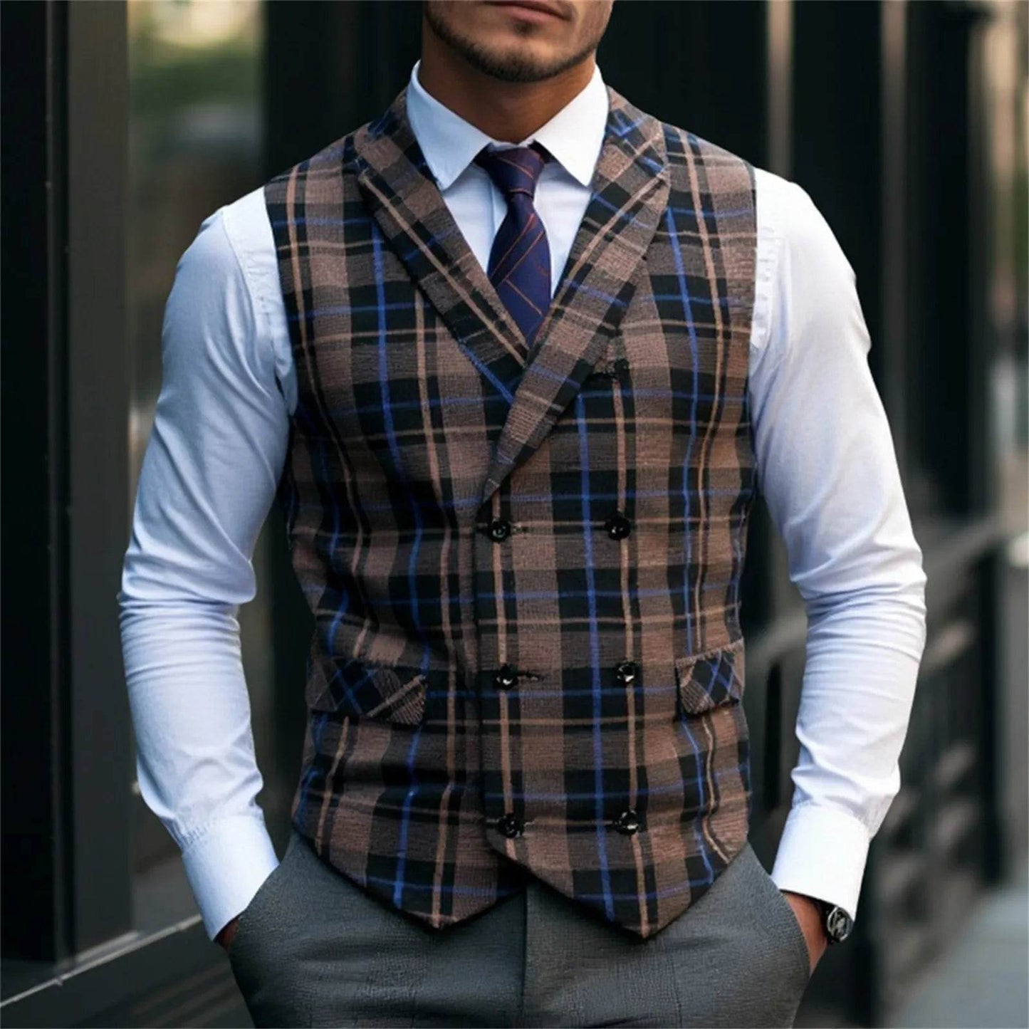 2025 Men's Spring Casual Single Button Suit Vest V Neck New Style British Men's Suit Vest Waistcoat Formal Business Suit Vest - AIAZ