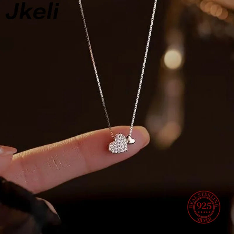 Jkeli 100% 925 Sterling Silver Charm Romantic Love Heart Pendant Box Link Chain Necklace for Women Fashion Wedding Jewelry