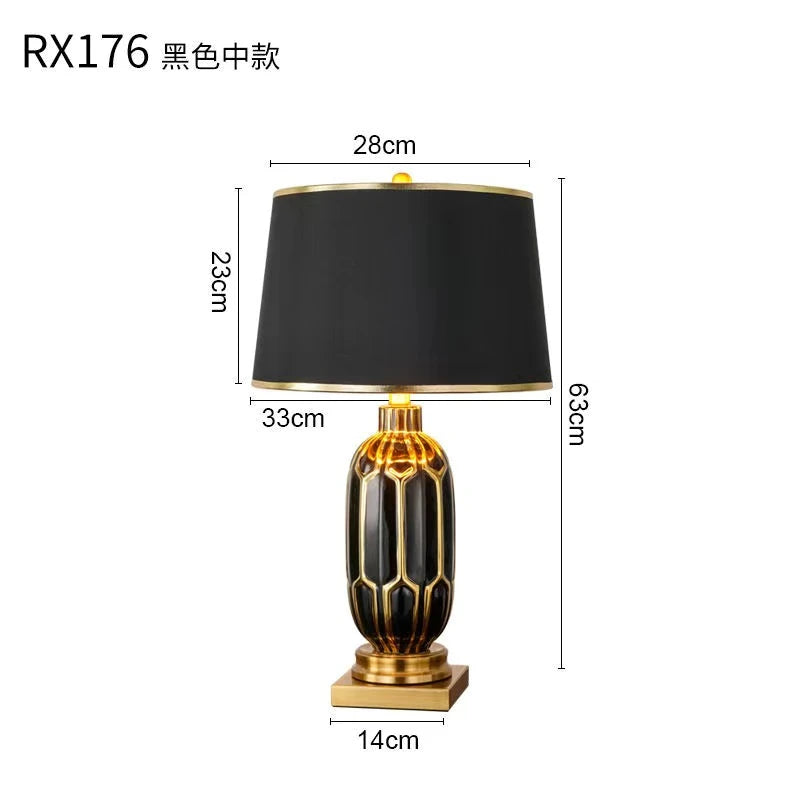 Chinese Black Ceramic Desk Lamp Nordic Modern Luxury Living Room Bedroom Bedside Study Table Lamp Atmosphere Sense Decoration
