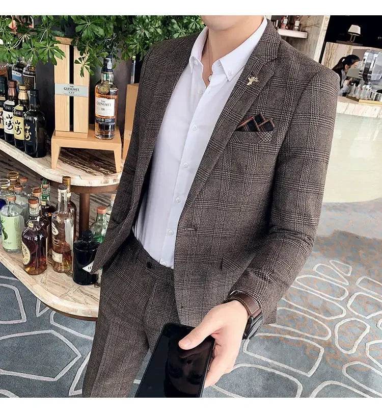 2025 Suit (Blazer+ Pants) Men's Fashion Hosts British Style Work Business Wedding Casual Art Style Elegant Gentleman Suit M-5XL - AIAZ