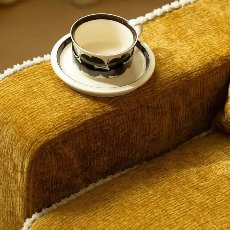 Sofa, living room straight row, pastoral French style, retro high-end sense, fabric multi-person sofa