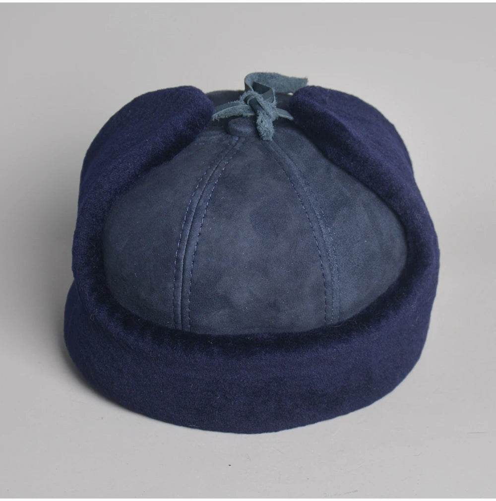 High Quality 2025 Winter Leather Hat Men Fur Lamb Wool Warm Thick Earflaps Bomber Hats Men's Baseball Cap Russian Hat - AIAZ
