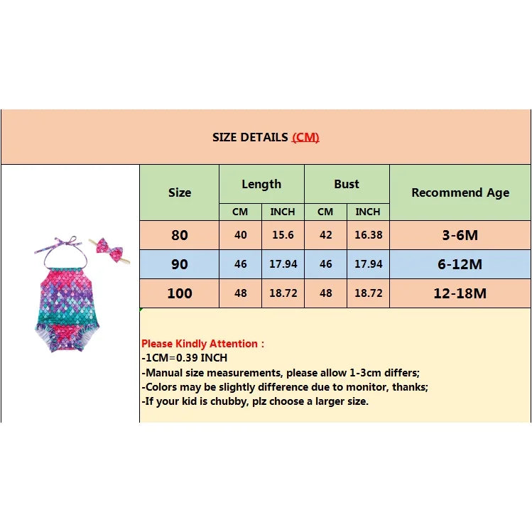 3-24 Months Baby Girl Swimsuit Mermaid Sling Bodysuit+Headwear 2PCS Set Fashion Soft Summer Toddler Girl Beach Swimming Wear