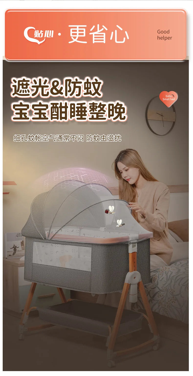Baby bed splicing baby  movable portable cradle bed foldable multifunctional newborn adjustable