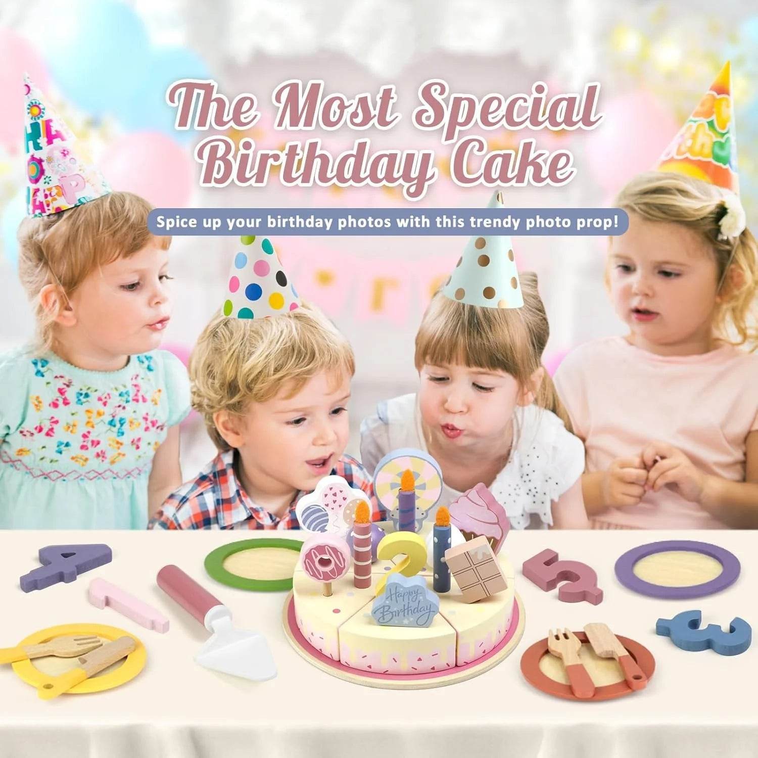 Wooden Kids Kitchen Toys Simulation Birthday Cake Toy Pretend Play Cutting Food Game Children Role Play Toy Gifts for Boy Girl - AIAZ