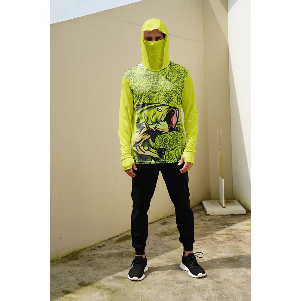 Fishing Shirts Long Sleeve Hoodie UPF 50+ T-shirt Tops Sun Protection Jersey Men's Face Mask Fishing Clothes