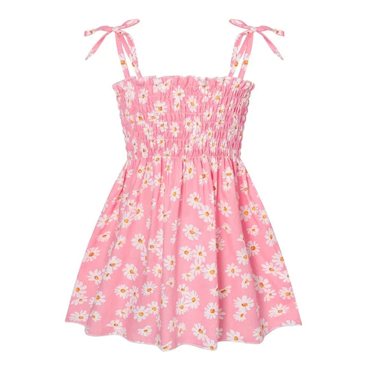 ‌2025 Summer Girls Princess Beach Dress Strapless Floral Print Sleeveless Party Wear Toddler Solid Color Casual Fashion 1-6Y