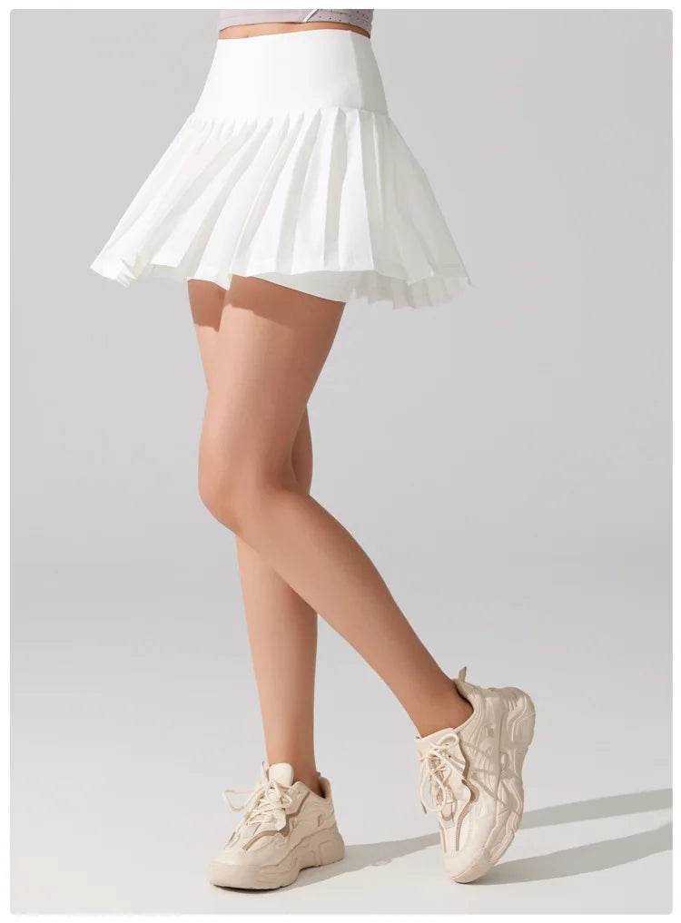 Women Summer Tennis Skirt Solid Color Pleated 2 In 1 Running Skirt Breathable Quick Dry Pocket Badminton Skirt Short Sportswear - AIAZ