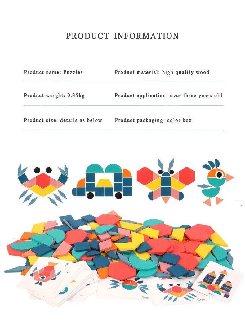 Hot Sale 180Pcs Montessori Kids Wooden 3D Geometric Shape Jigsaw Puzzle Board Set Baby Early Education Toys for Children - AIAZ