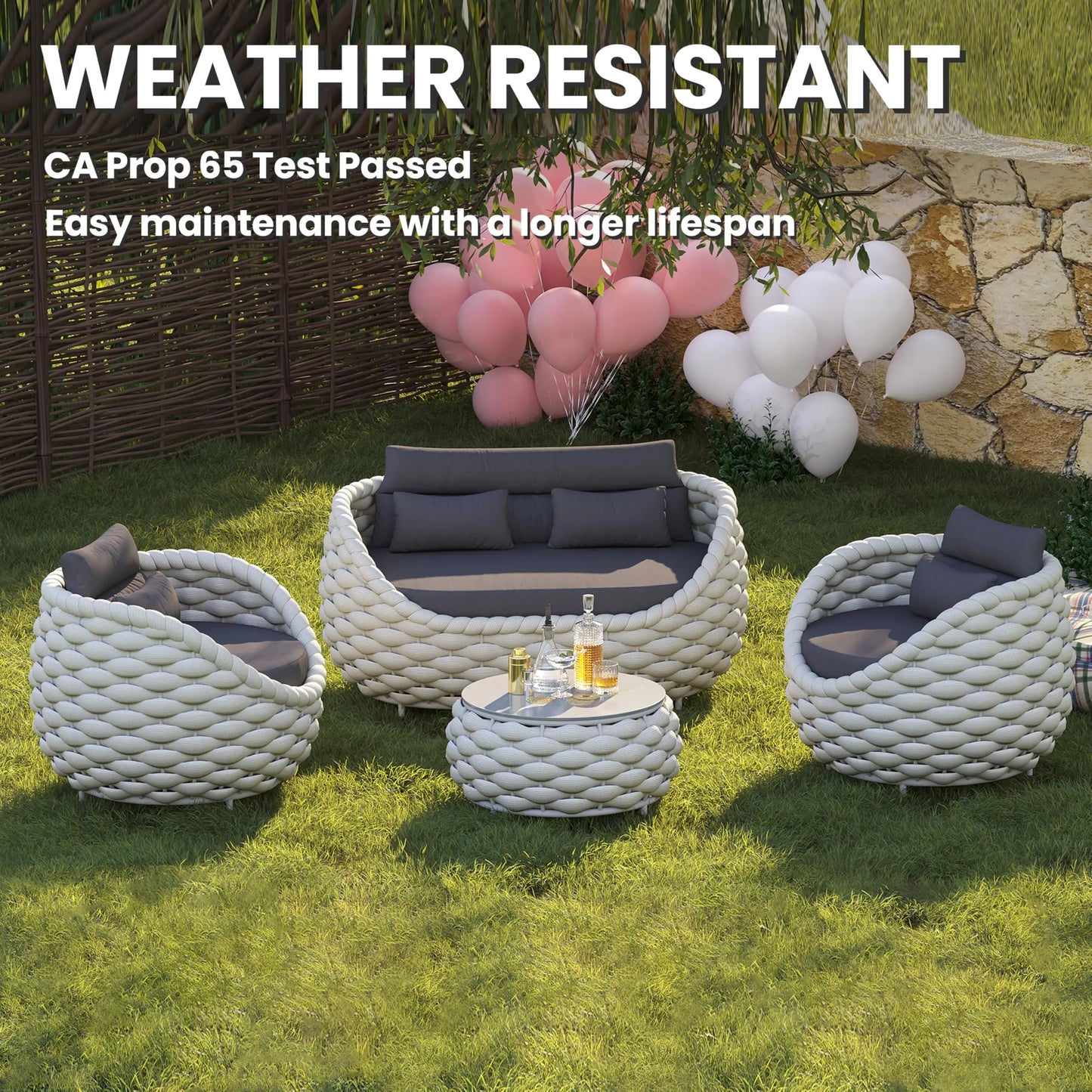 Outdoor Rattan Sofa Set, 2-Seat Patio Furniture for Balcony, Terrace, Villa or Courtyard, All-Weather Wicker Lounge Chair Combo