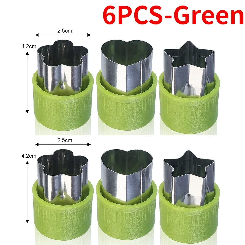 6/3PCS Vegetables Fruit Embossing Cutting Mold New Star Heart Flower Shape Stainless Steel Cutter Plastic Handle Kitchen Gadgets