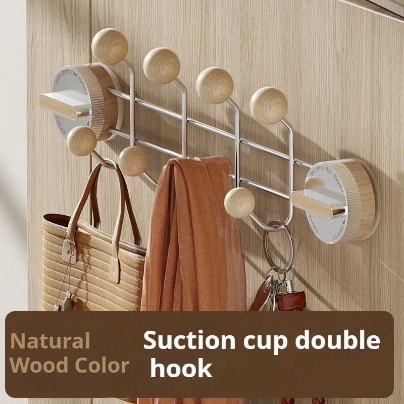 Stainless Steel Double Rows Door Hooks Simple Wood Grain Strong Adhesive Hooks Creative Multifunctional Art Home Decoration
