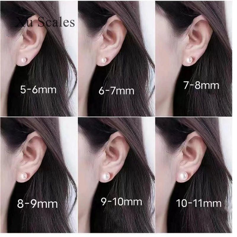 Super Bright Round White Fresh Water Natural AK Pearl Small Bulb Mirror Earrings S925 Sterling Silver Basic Simple Commuting