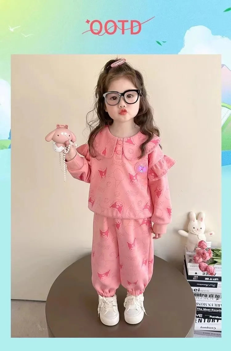 Autumn Kid Girls Clothes Set Mandarin Collar Sweatshirts Pullover Top and Pants Bottom 2 Pieces Suit Children Girl Sweet Outfits