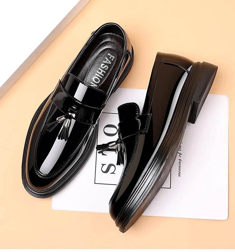 2024 New Men's Casual Business Leather Shoes Bright Black Wedding Banquet Dress Leather Shoes Large fashion Men's Shoes 38-48 - AIAZ