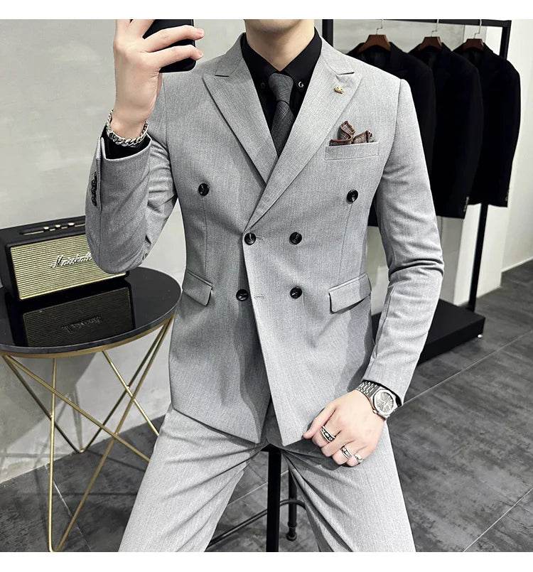 Jackets + Pants / Groom's Wedding Dress Best Fashion Mans Double -breasted Suit Blazer Trousers Male Formal Business Office Suit - AIAZ