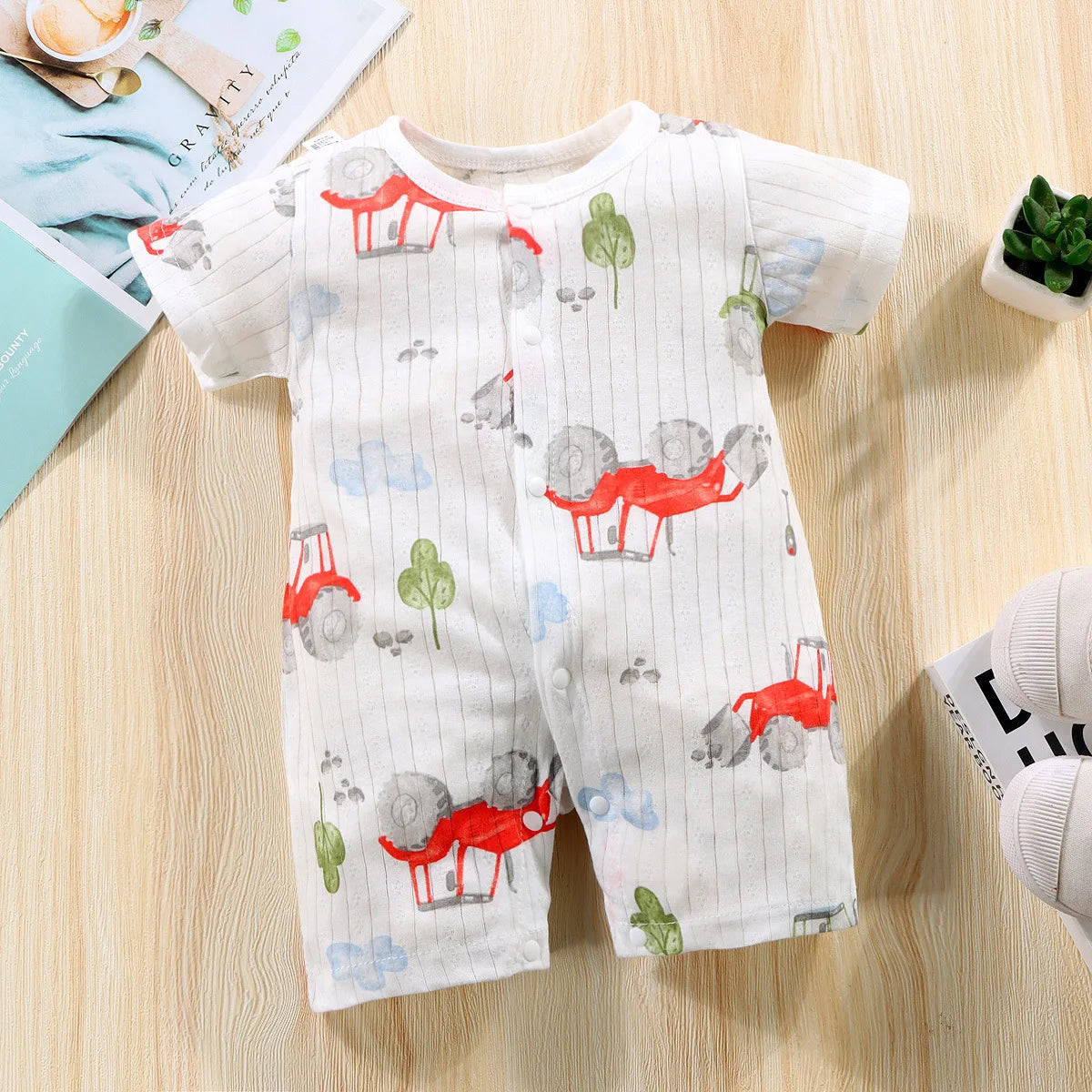 2025 New Baby Onesies Climbing Clothes Pure Cotton Summer Newborn Boys Girls Rompers Short-Sleeved Thin Harness Infant Clothes