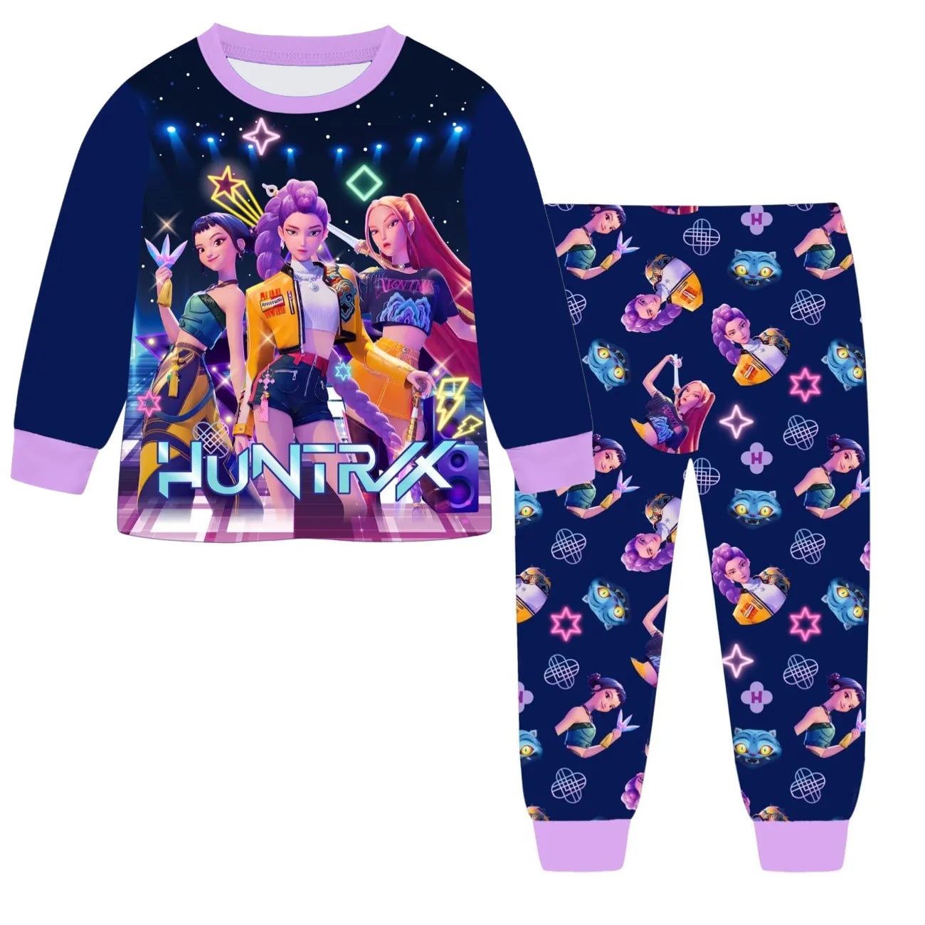 Movie Kpop Demon Hunters Kids Clothes Set Pajamas Sets Boys Daily Nightgowns Girls Long Sleeve T Shirt+Pants 2pcs Set