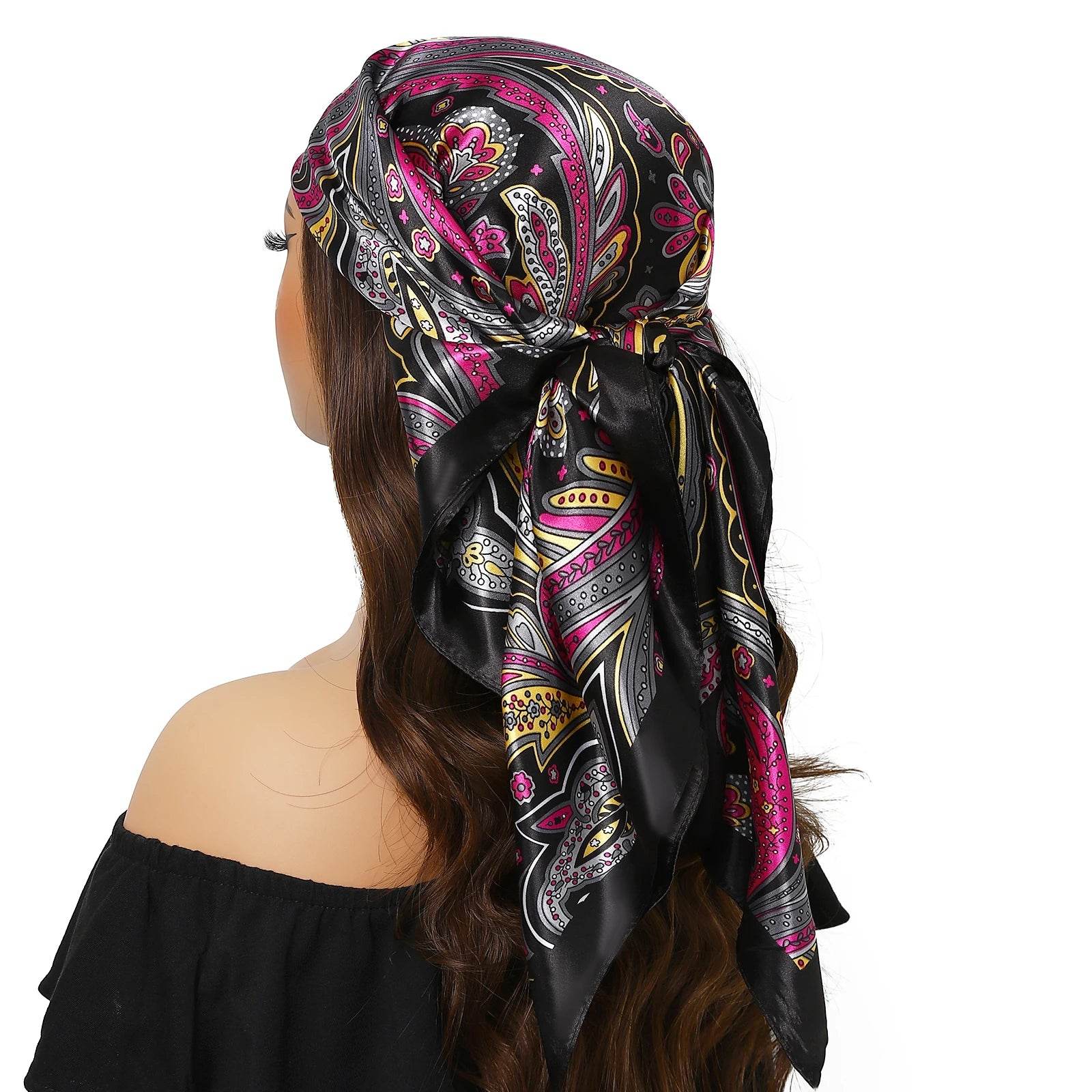 Head Scarf Women Luxury Brand Square 90*90cm Silk Foulard Satin Bandana Cheveux Soft Neckerchief Hijab Hair Scarves For Ladies - AIAZ