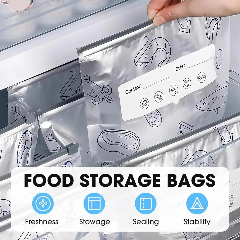 Food Cover Zipper Bag Reusable Freezing Plastic Wrap Bags Aluminum Foil Transparent Refrigerator Storage Fresh Bags Organizer