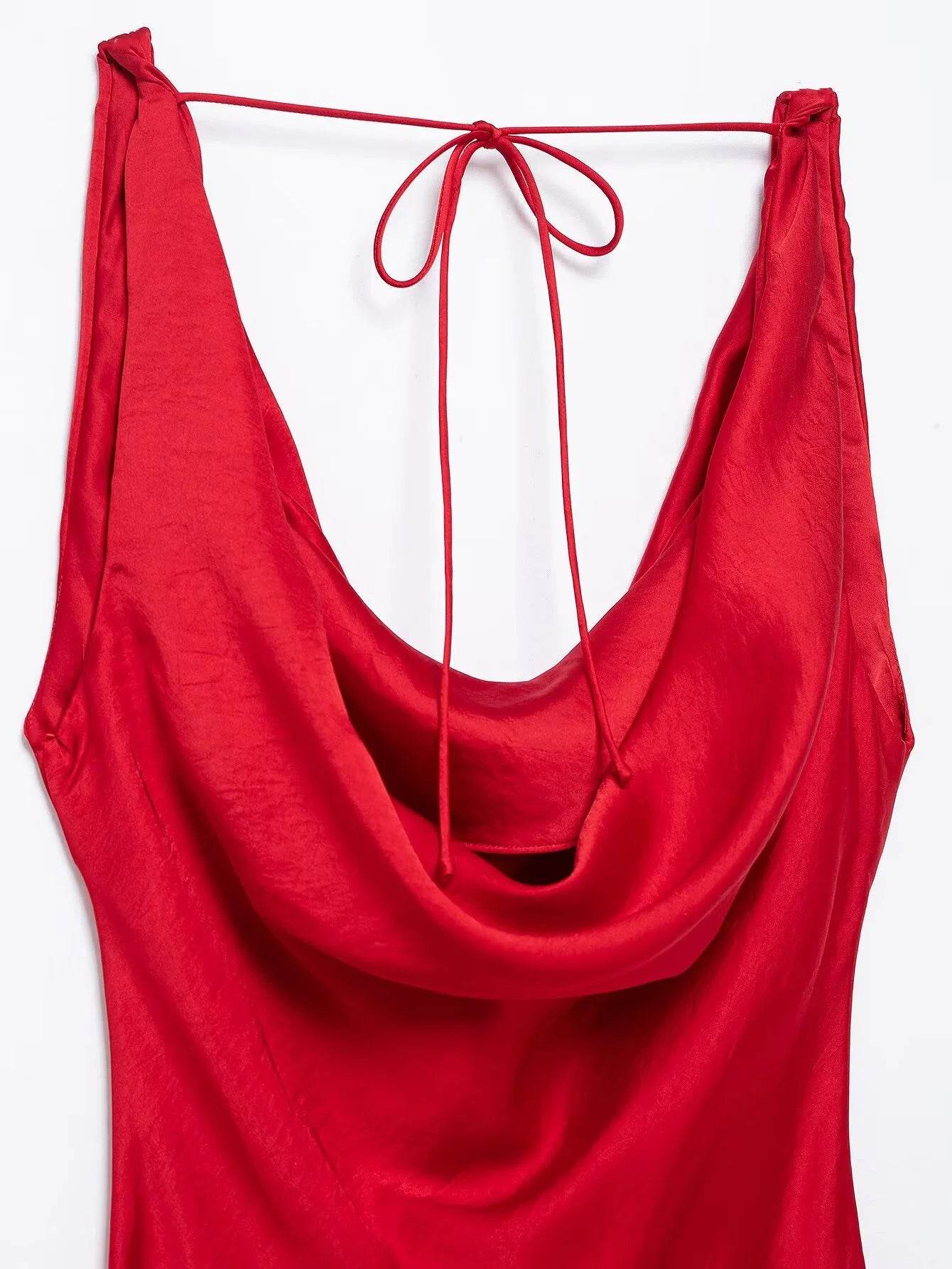 2025 Woman Fashion Solid Sexy Hanging Neck Backless Ruffled Dress Casual Slim Sleeveless Midi Long Dresses Vestidos Mujer - AIAZ