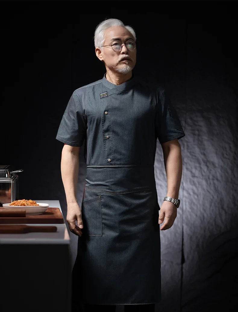 Men Head Chef Food service Kitchen Cooking Costume Pizzaiolo Cook Uniform Restaurant Chef's Jackets Bakery Cafe Working Clothes - AIAZ