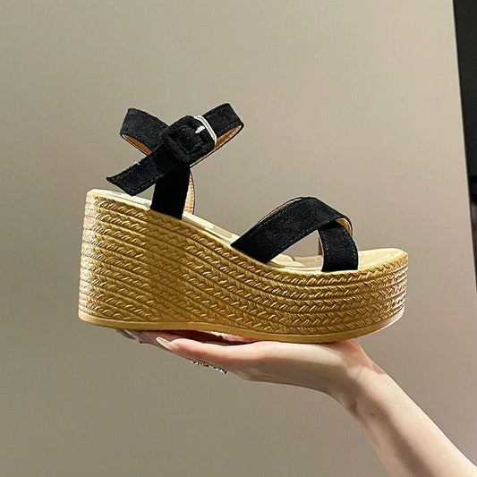 Wedge Heel Summer New Fashion Platform Thick Bottom Buckle Casual Comfortable Walking Shoes Sandals for Women