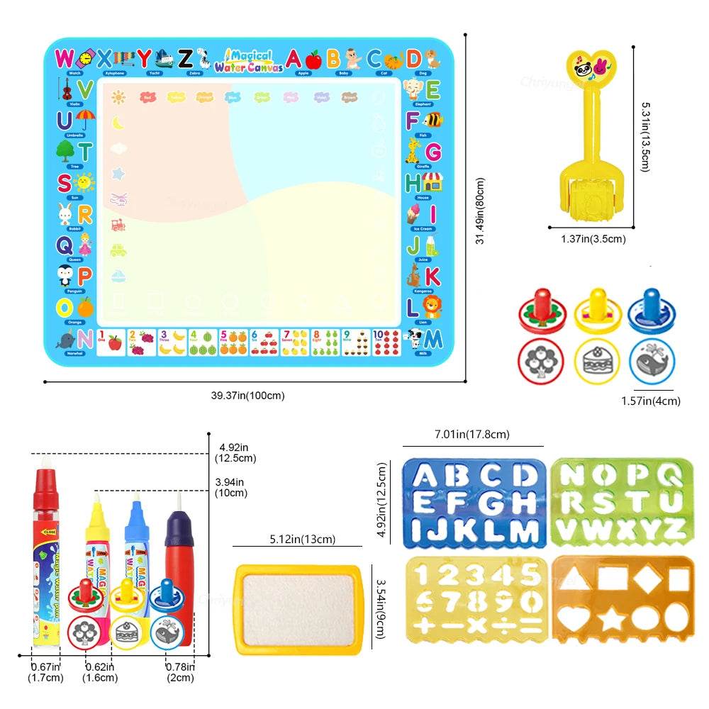 100x80CM Magic Water Drawing Mat with Reusable Magic Pens Doodle Montessori Painting Board Educational Toys Kids Gifts 39X31in - AIAZ