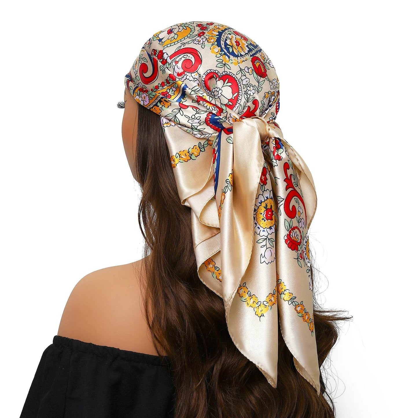 Head Scarf Women Luxury Brand Square 90*90cm Silk Foulard Satin Bandana Cheveux Soft Neckerchief Hijab Hair Scarves For Ladies - AIAZ
